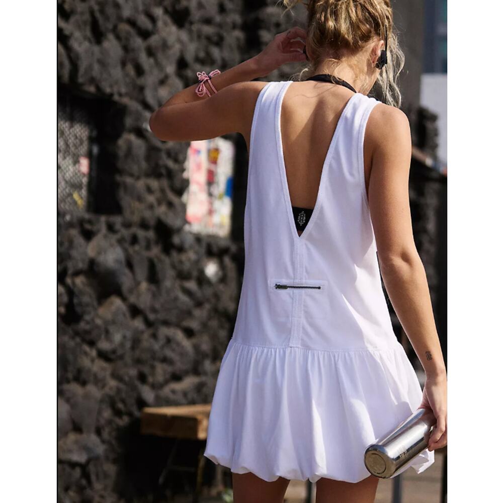 NWT FP Movement White Sleeveless Hot Shot Bubble-Hem Mini Dress Size S Preppy